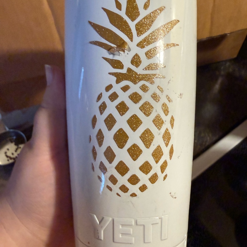 Yeti White Tumbler with Gold Pineapple Design